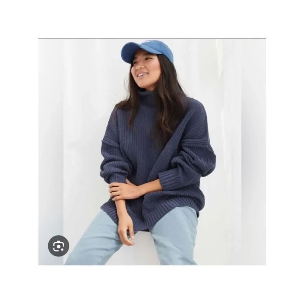 aerie Oversized Ribbed Turtleneck Sweater - Blue